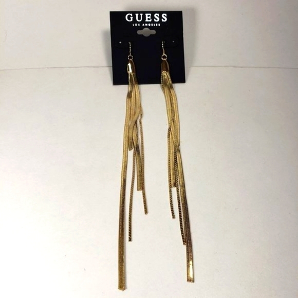 GUESS Gold-Tone 7-inch Long Tassel Drop Earrings – Chic Fringed Dangle Jewelry - Picture 4 of 7